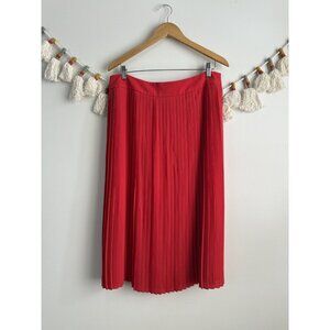 J. Crew Red Pleated Full Aline Knee Length Skirt Modest Careerwear Preppy 14